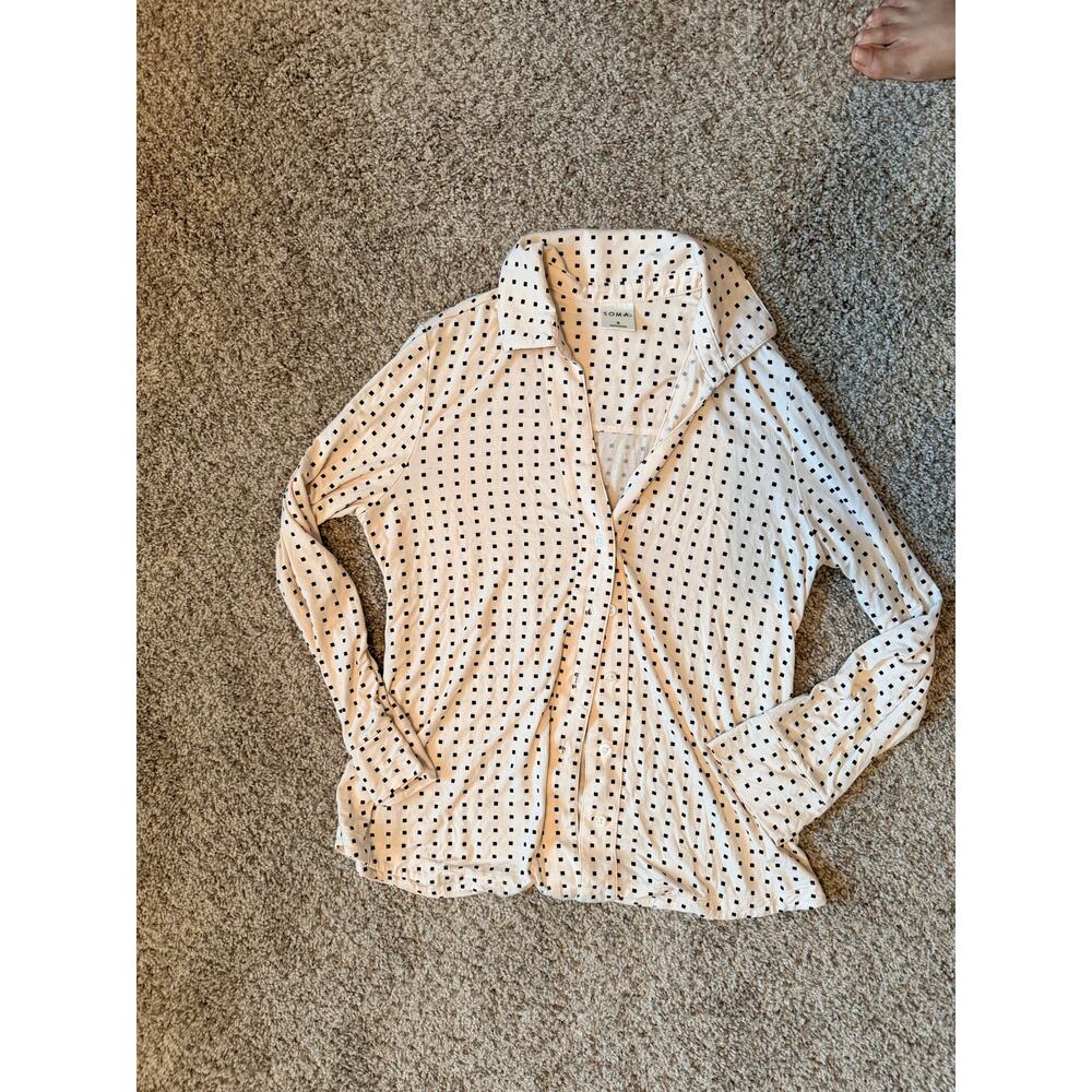 Soma Pajama Top Cream Black Squares S EUC